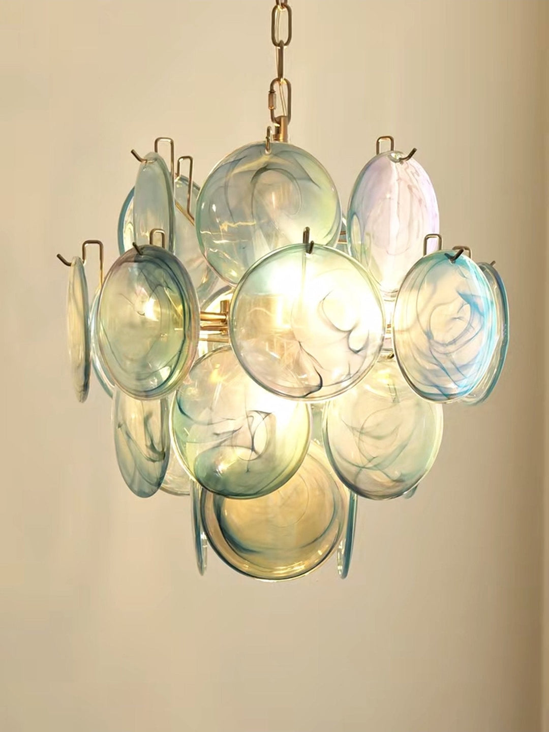 Aurora Chandelier en Verre de Murano Bleu Disque Vintage - Neutralighting