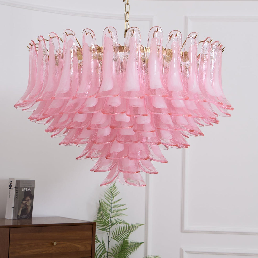 Aurora Chandelier en Verre Rose Pâle Élégant - Neutralighting