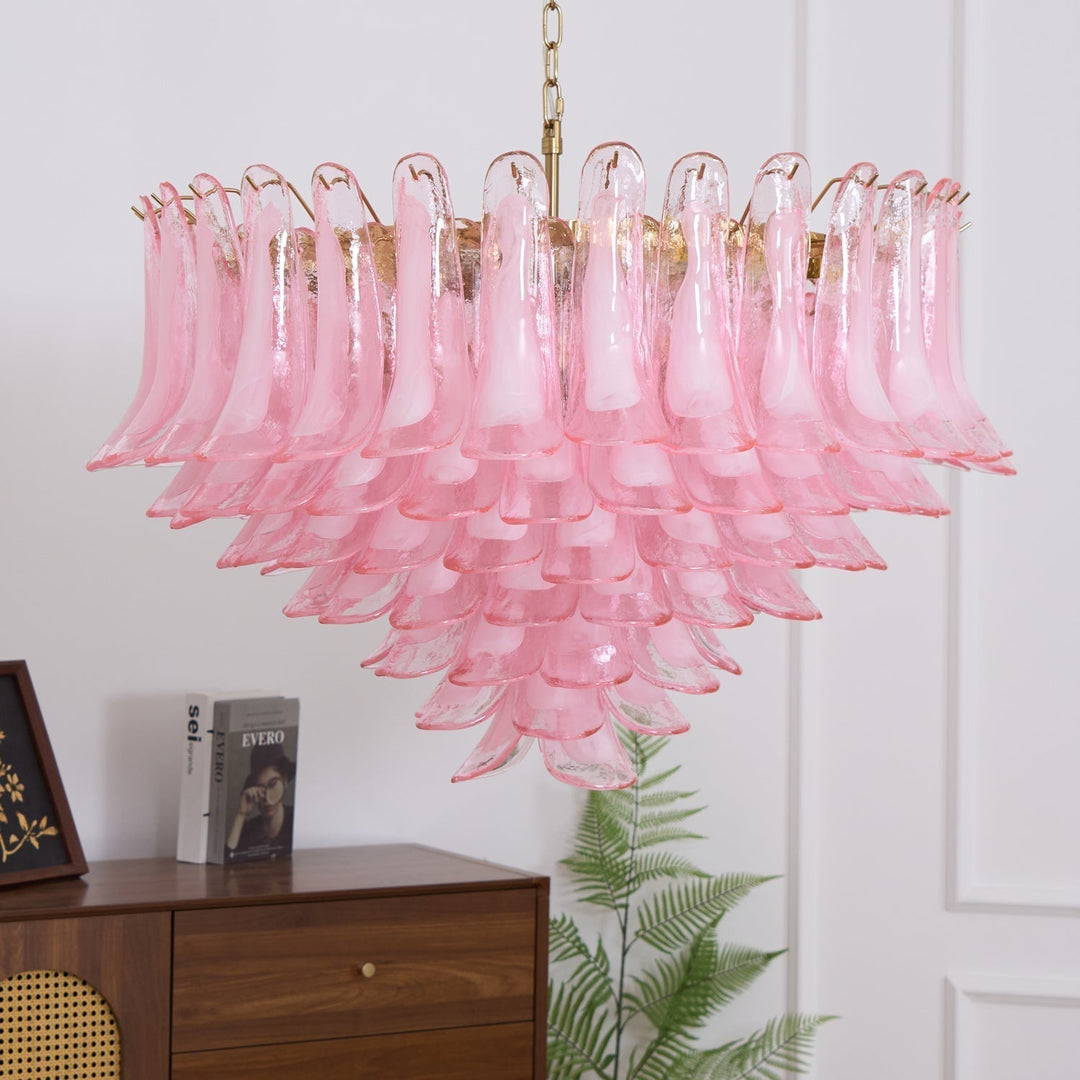 Aurora Chandelier en Verre Rose Pâle Élégant - Neutralighting