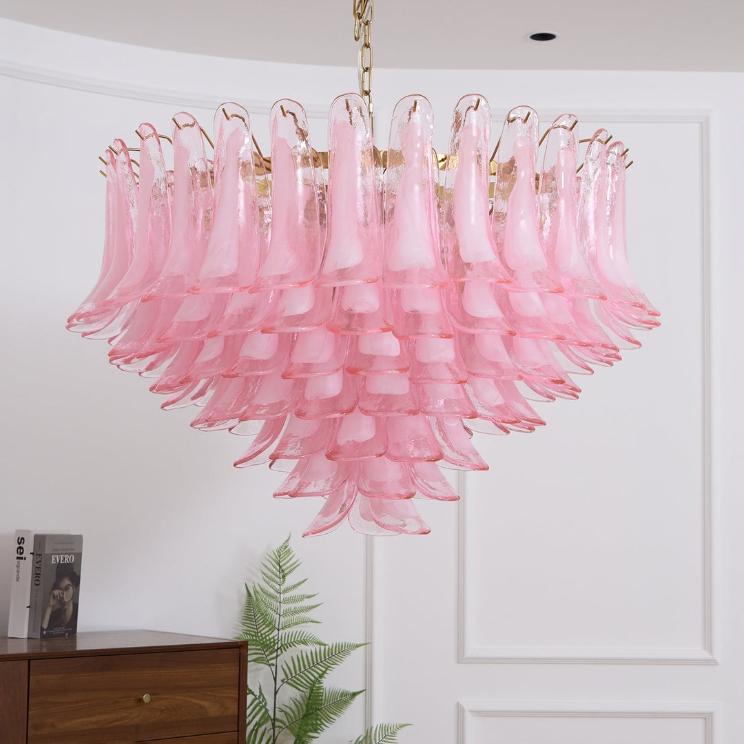Aurora Chandelier en Verre Rose Pâle Élégant - Neutralighting