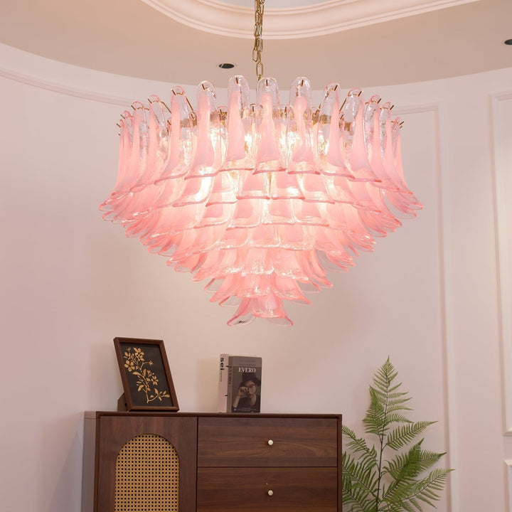 Aurora Chandelier en Verre Rose Pâle Élégant - Neutralighting