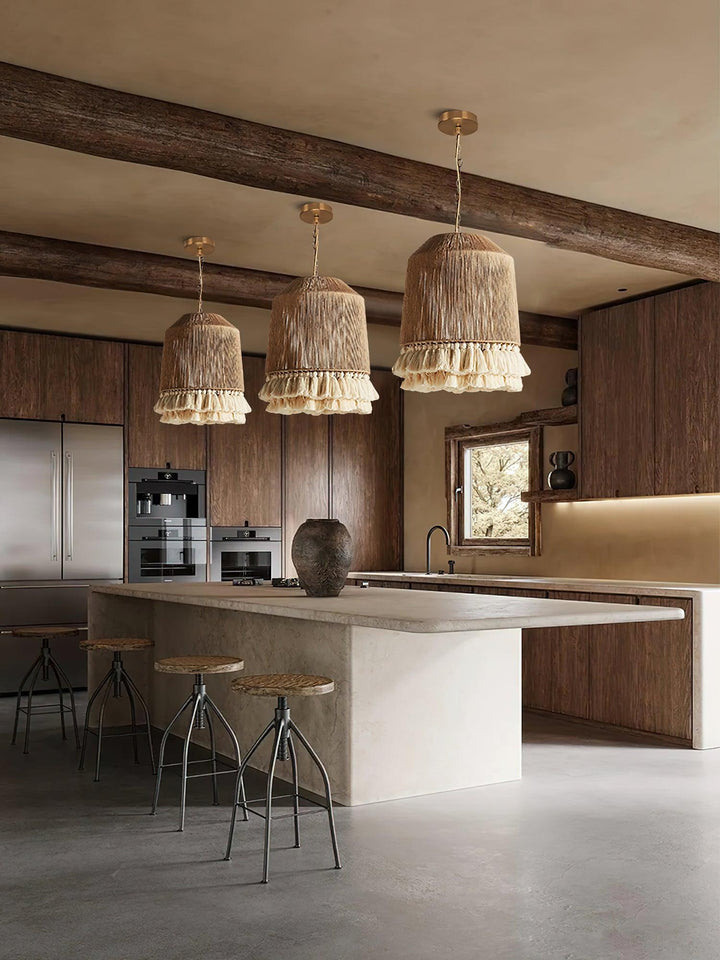 Lustra Suspension Lampe à Franges en Coton pour Salon - Neutralighting