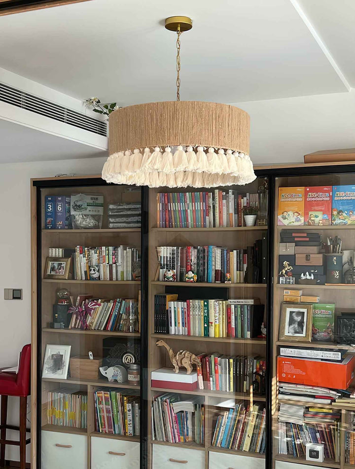 Lustra Suspension Lampe à Franges en Coton pour Salon - Neutralighting