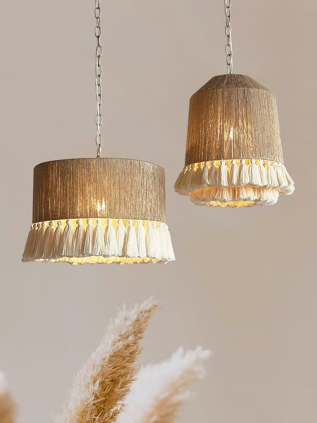 Lustra Suspension Lampe à Franges en Coton pour Salon - Neutralighting
