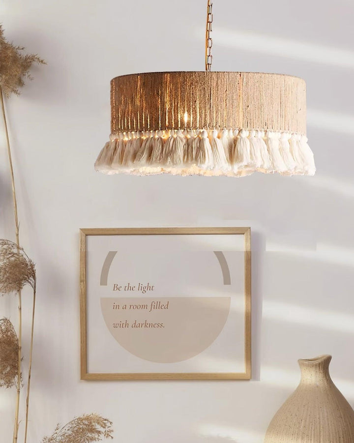 Lustra Suspension Lampe à Franges en Coton pour Salon - Neutralighting