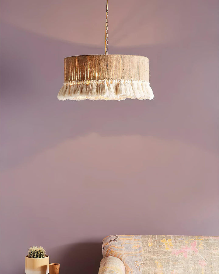 Lustra Suspension Lampe à Franges en Coton pour Salon - Neutralighting