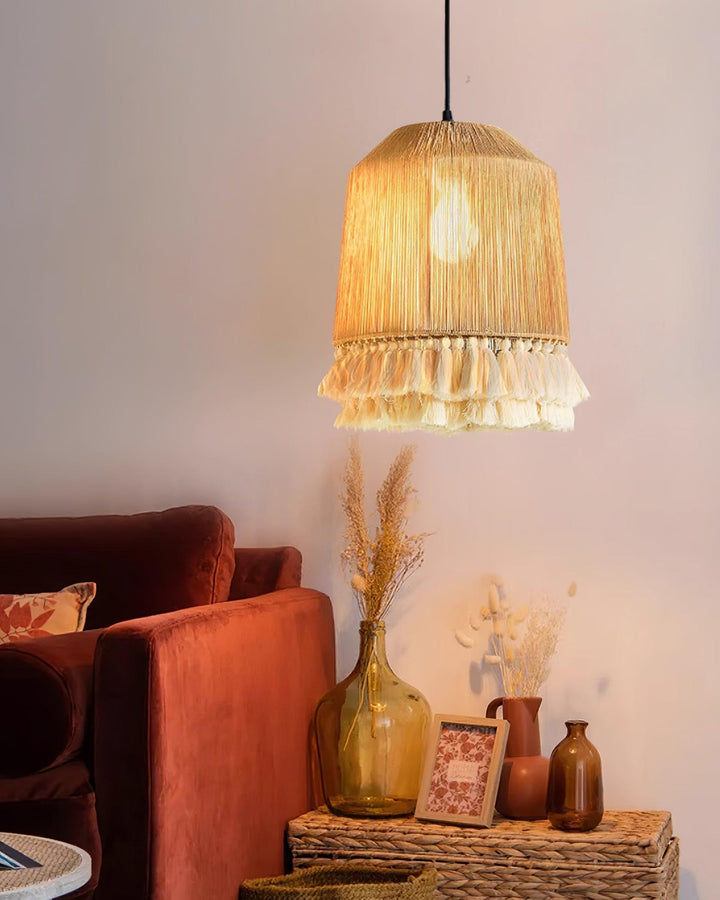 Lustra Suspension Lampe à Franges en Coton pour Salon - Neutralighting