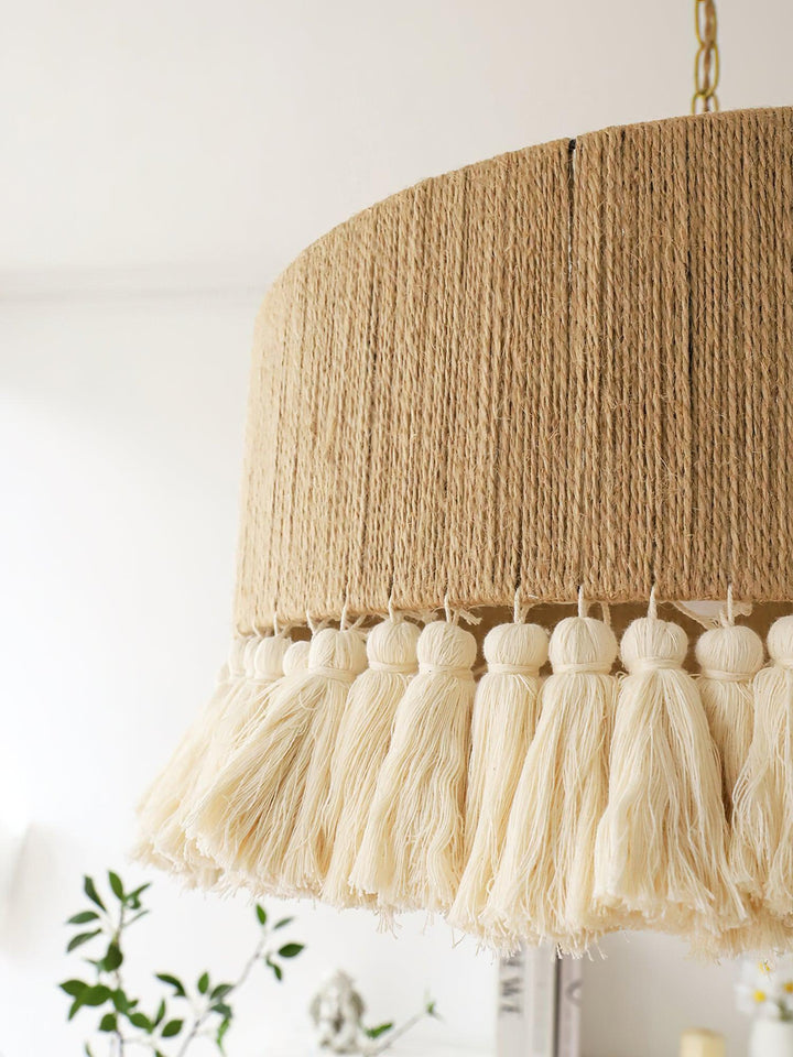 Lustra Suspension Lampe à Franges en Coton pour Salon - Neutralighting