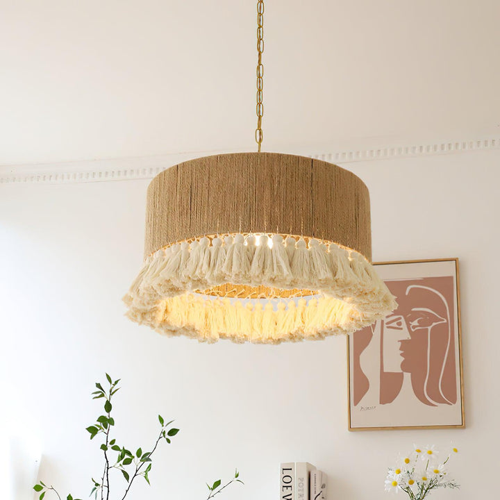 Lustra Suspension Lampe à Franges en Coton pour Salon - Neutralighting