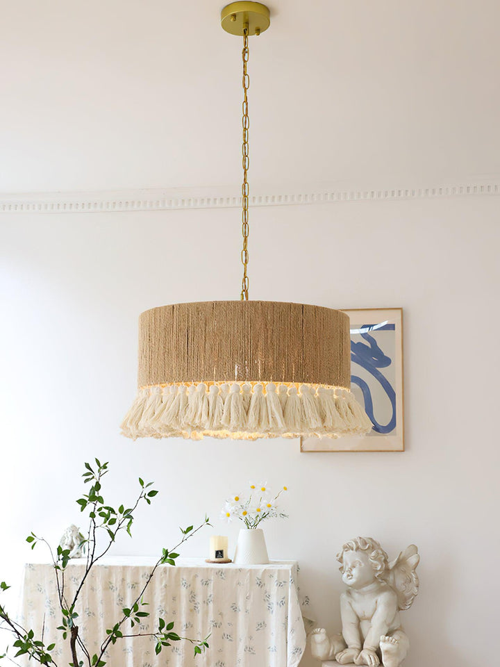 Lustra Suspension Lampe à Franges en Coton pour Salon - Neutralighting