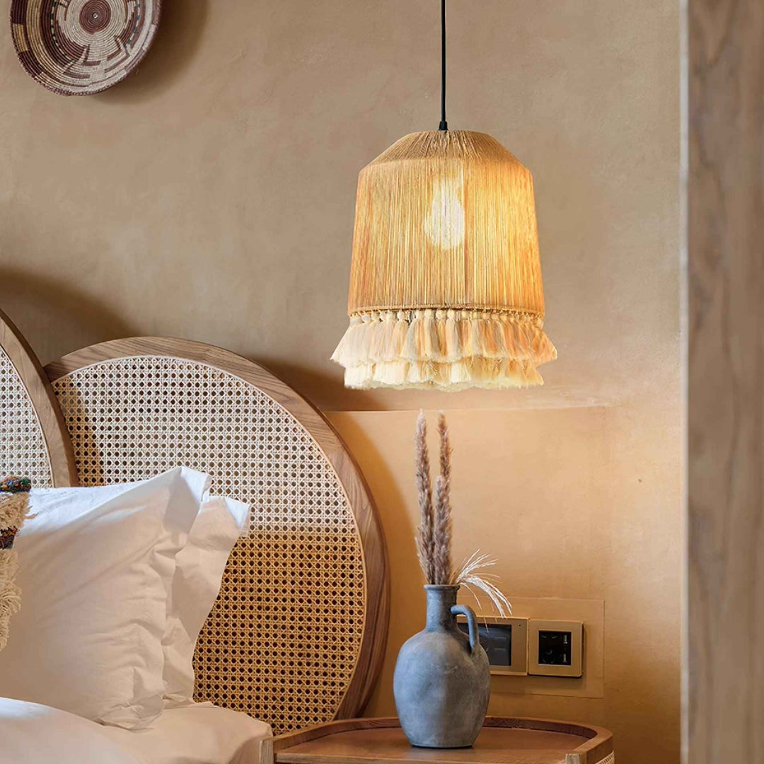 Lustra Suspension Lampe à Franges en Coton pour Salon - Neutralighting