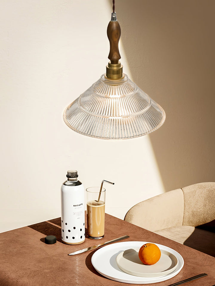 Arcara Suspension en Bois et Verre Ondulé Vintage - Neutralighting