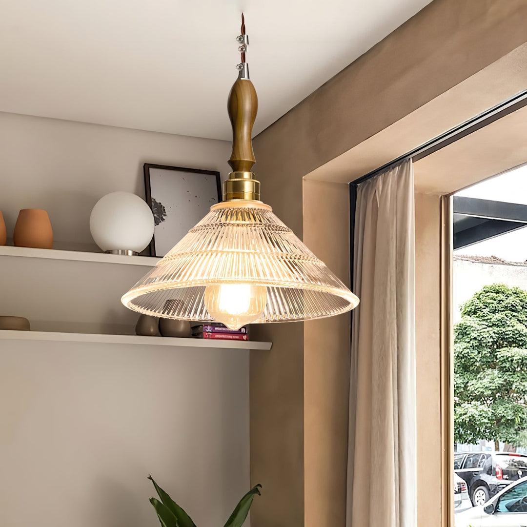 Arcara Suspension en Bois et Verre Ondulé Vintage - Neutralighting