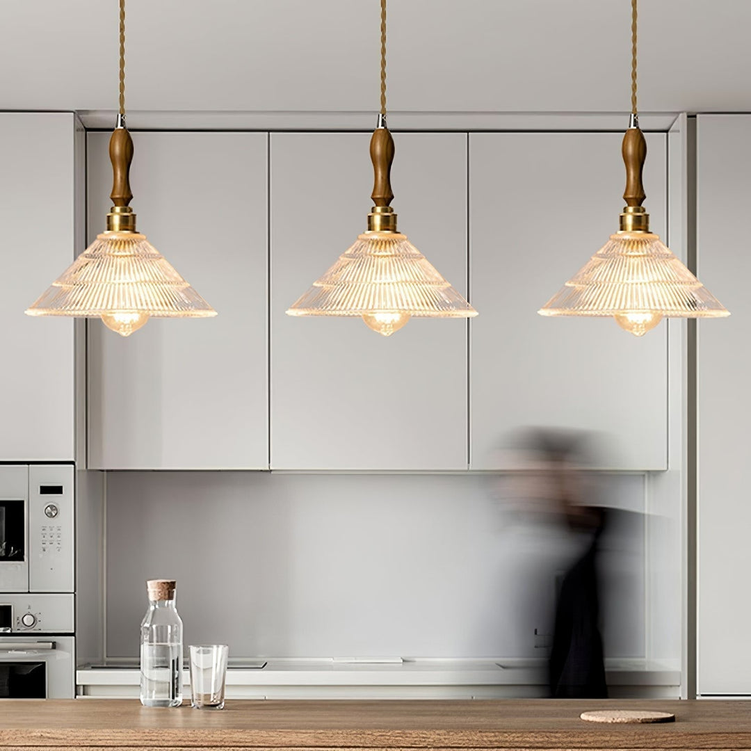 Arcara Suspension en Bois et Verre Ondulé Vintage - Neutralighting