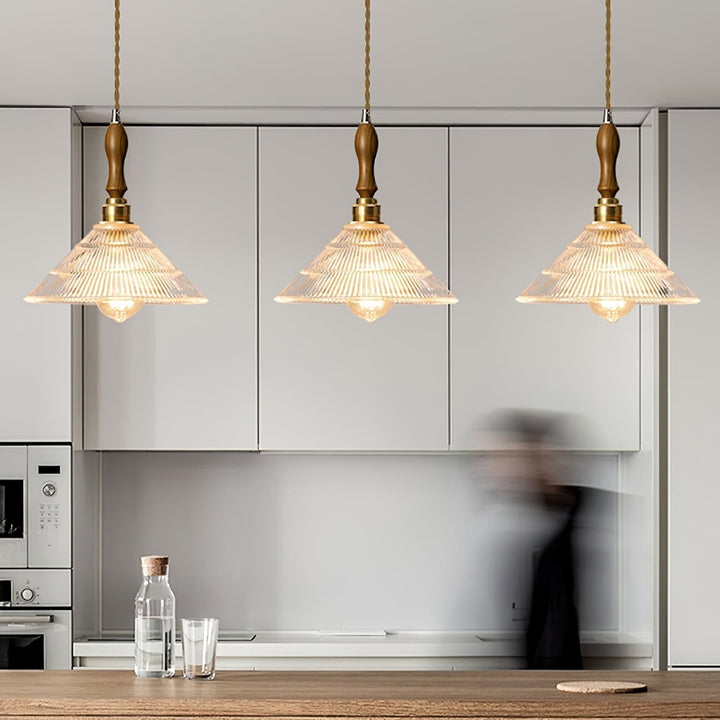 Arcara Suspension en Bois et Verre Ondulé Vintage - Neutralighting
