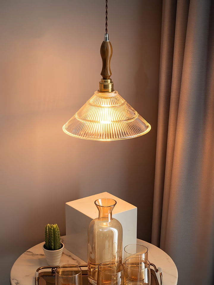 Arcara Suspension en Bois et Verre Ondulé Vintage - Neutralighting
