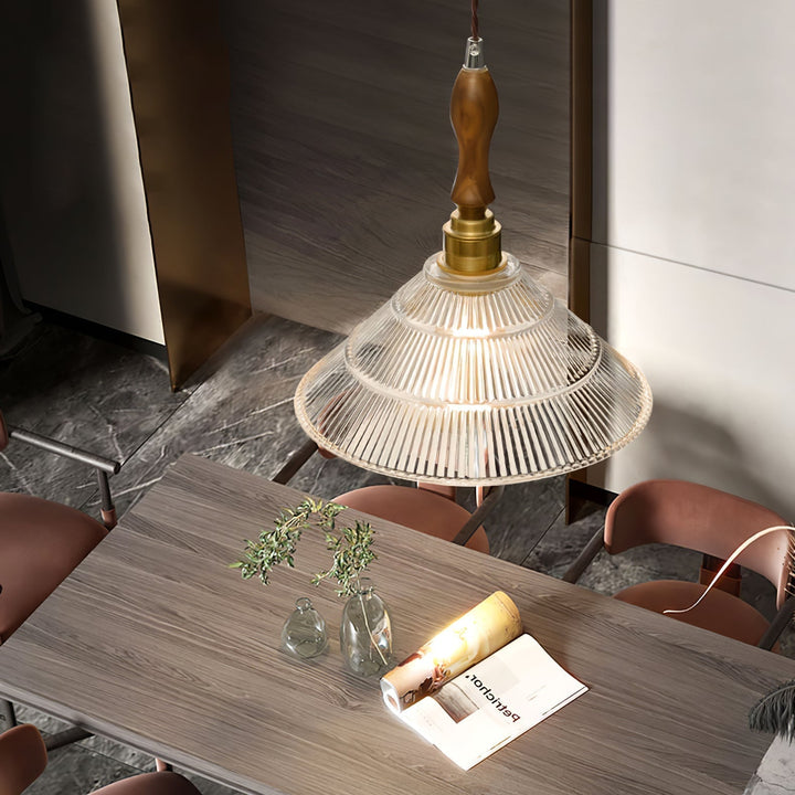 Arcara Suspension en Bois et Verre Ondulé Vintage - Neutralighting