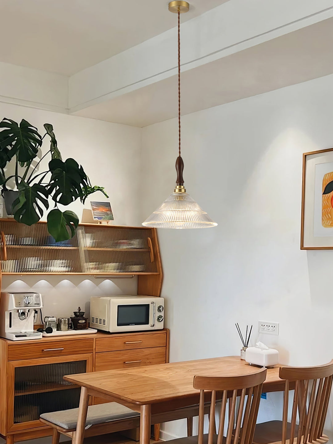 Arcara Suspension en Bois et Verre Ondulé Vintage - Neutralighting