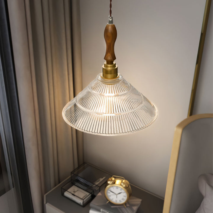 Arcara Suspension en Bois et Verre Ondulé Vintage - Neutralighting