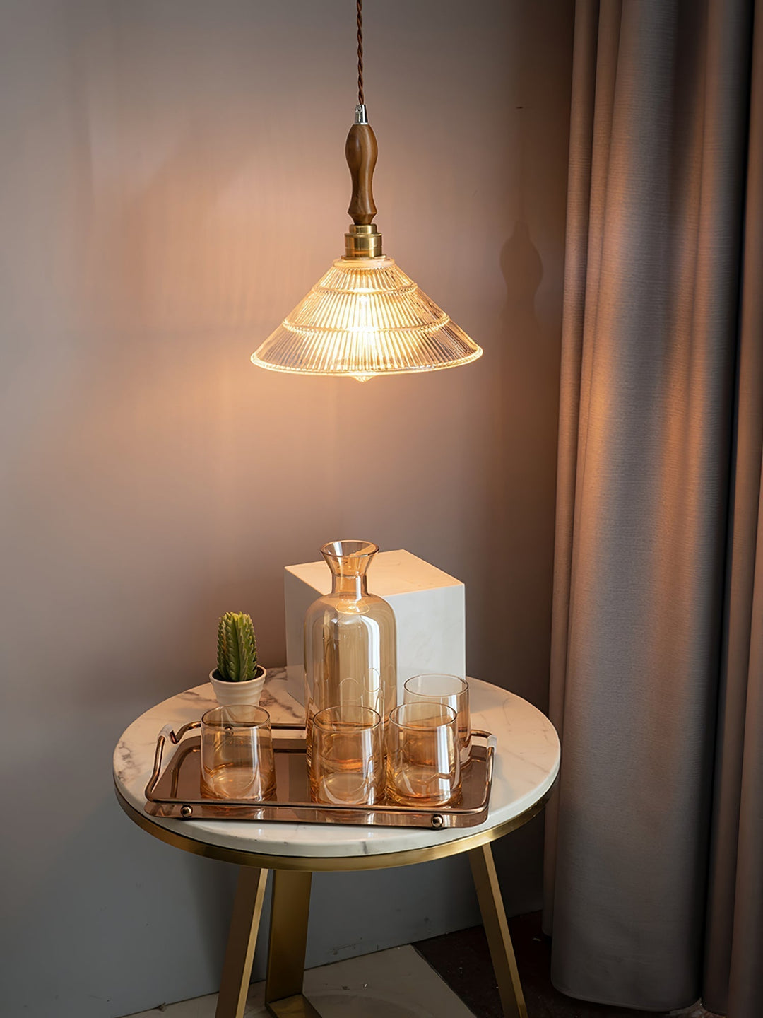 Arcara Suspension en Bois et Verre Ondulé Vintage - Neutralighting
