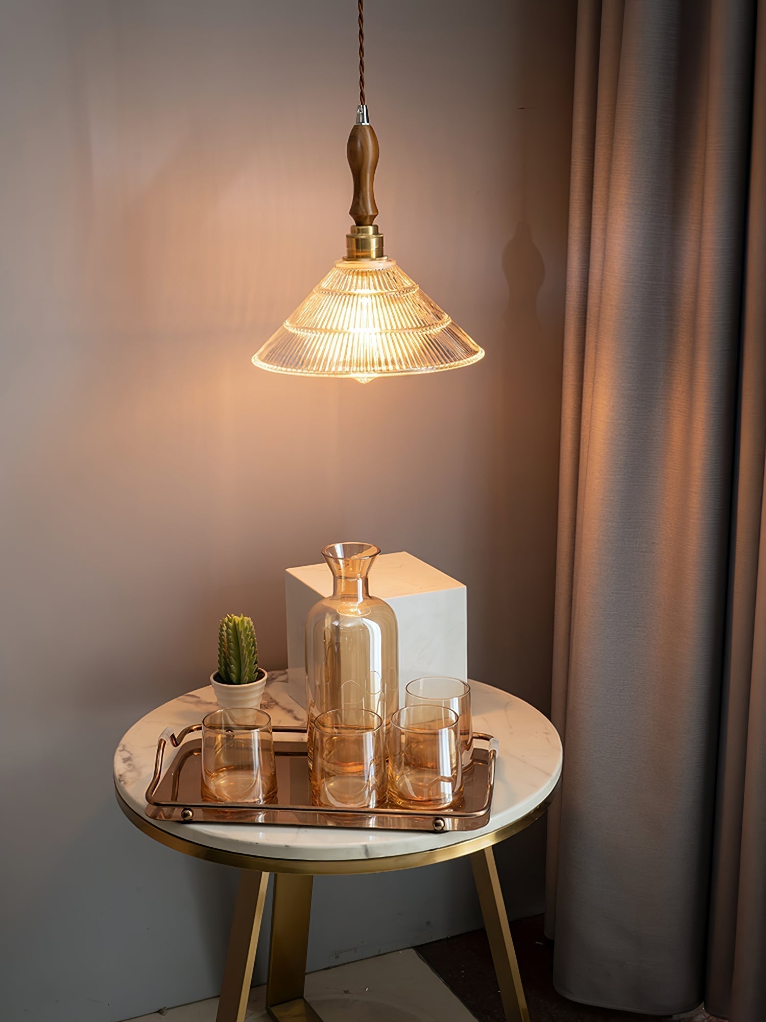 Arcara Suspension en Bois et Verre Ondulé Vintage - Neutralighting