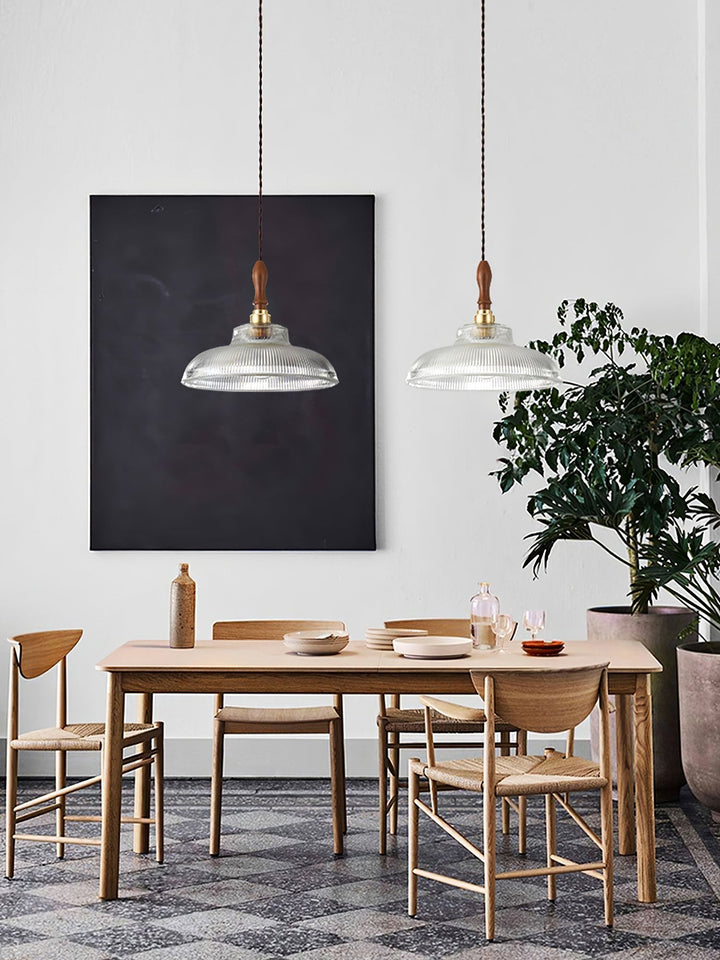 Arcara Suspension en Bois et Verre Ondulé Vintage - Neutralighting