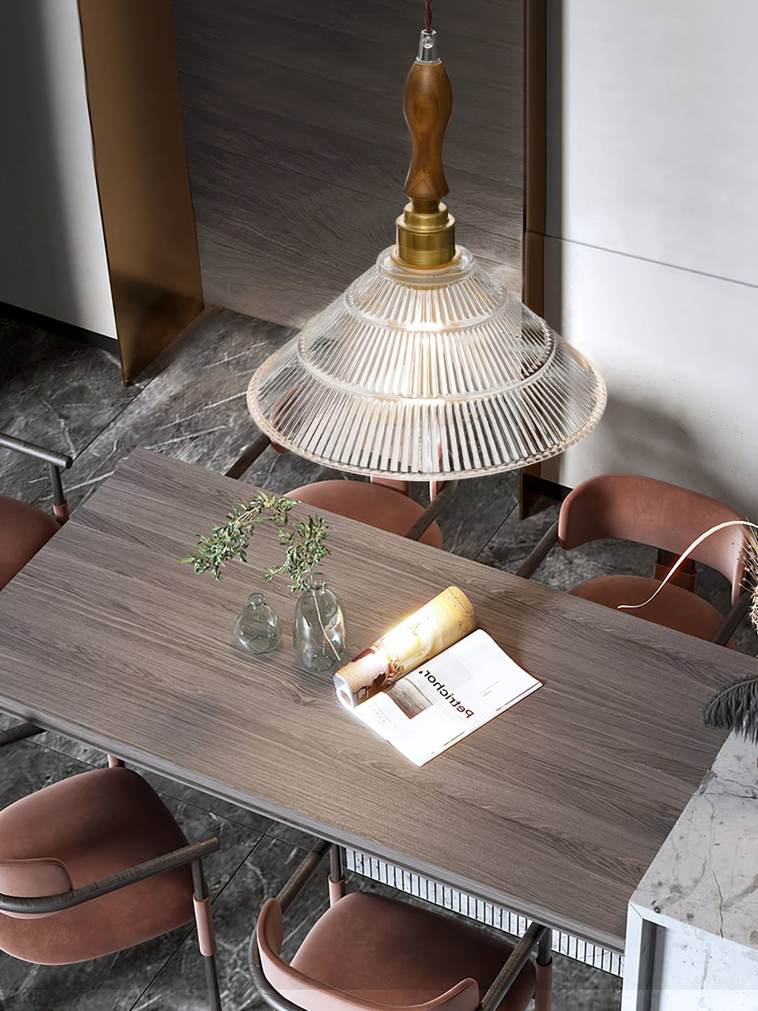 Arcara Suspension en Bois et Verre Ondulé Vintage - Neutralighting