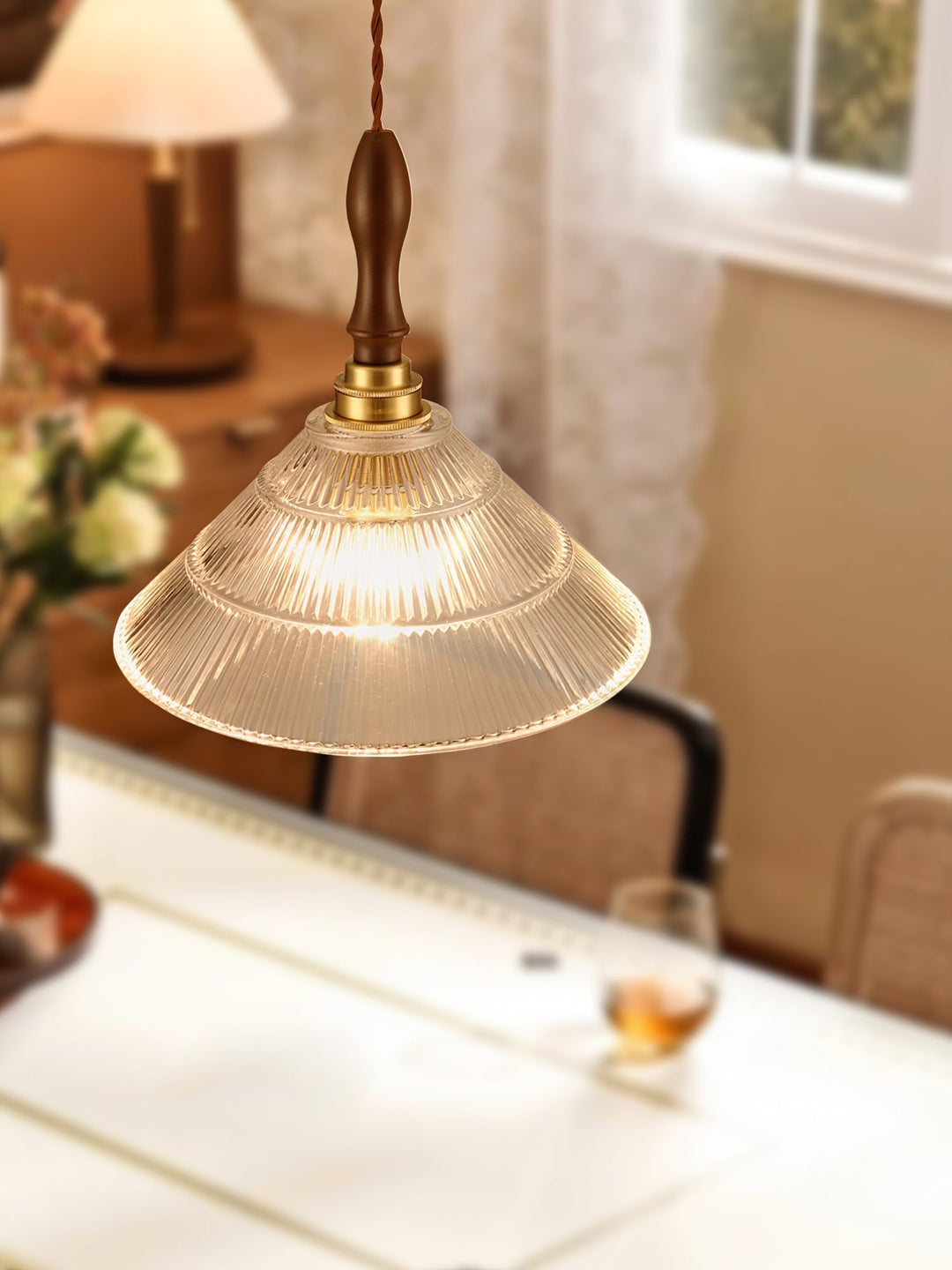 Arcara Suspension en Bois et Verre Ondulé Vintage - Neutralighting
