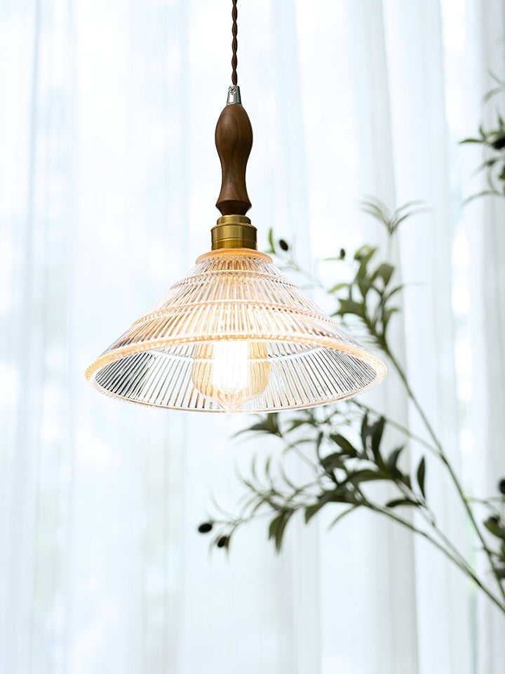 Arcara Suspension en Bois et Verre Ondulé Vintage - Neutralighting