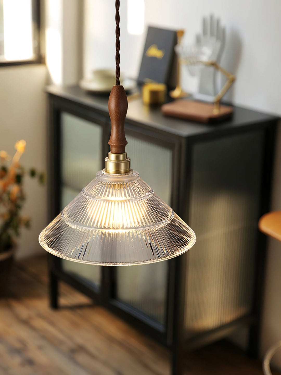 Arcara Suspension en Bois et Verre Ondulé Vintage - Neutralighting