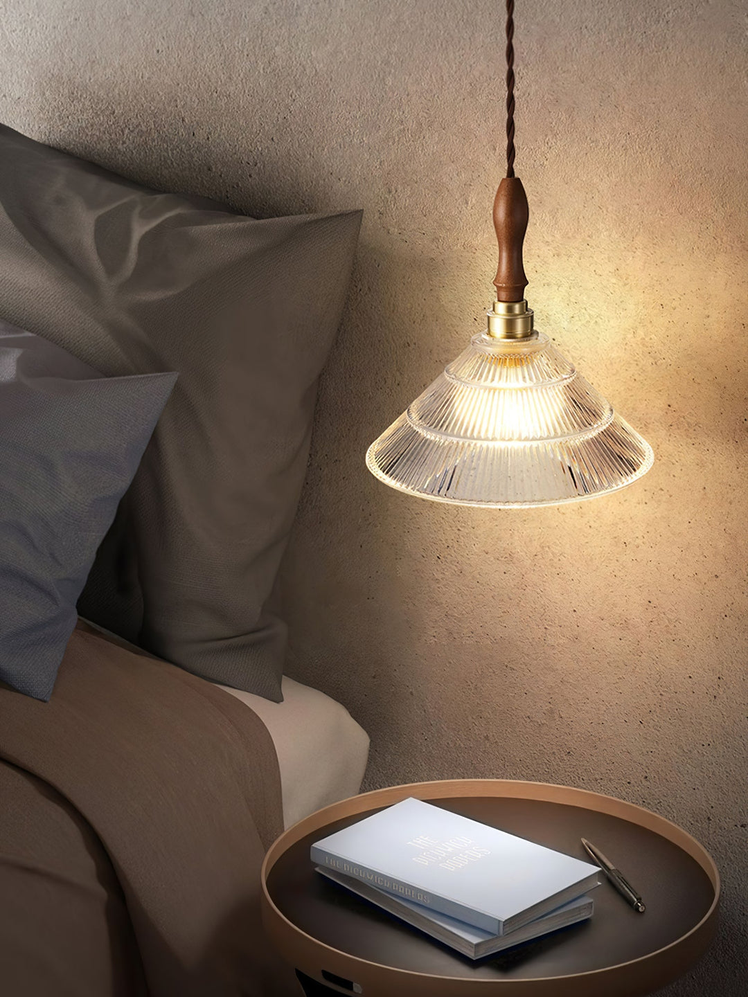 Arcara Suspension en Bois et Verre Ondulé Vintage - Neutralighting