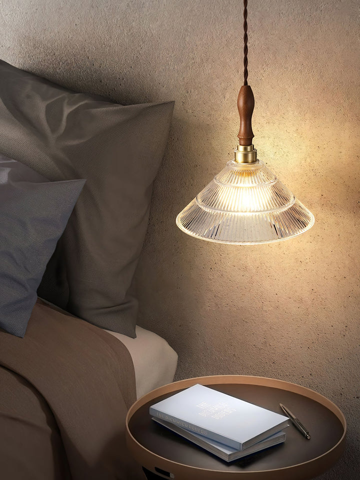 Arcara Suspension en Bois et Verre Ondulé Vintage - Neutralighting