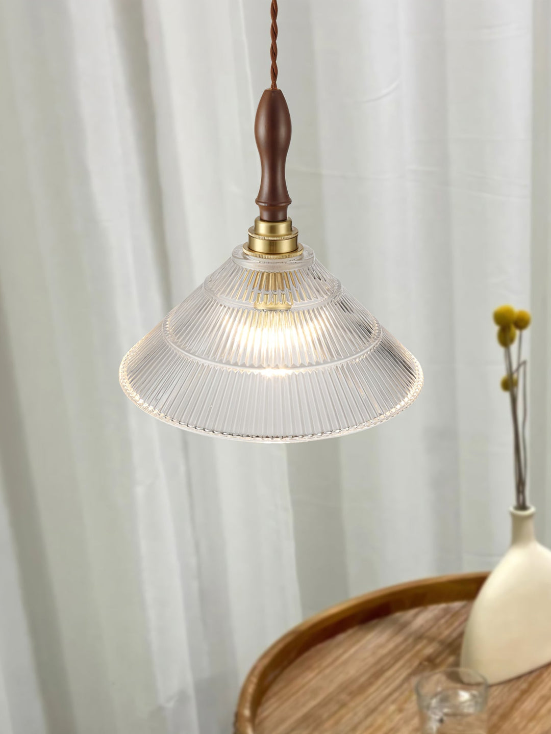 Arcara Suspension en Bois et Verre Ondulé Vintage - Neutralighting
