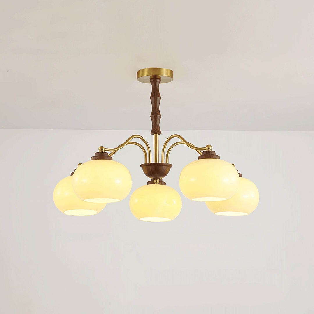 Lustra Chandelier Globe en Verre et Noyer - Neutralighting