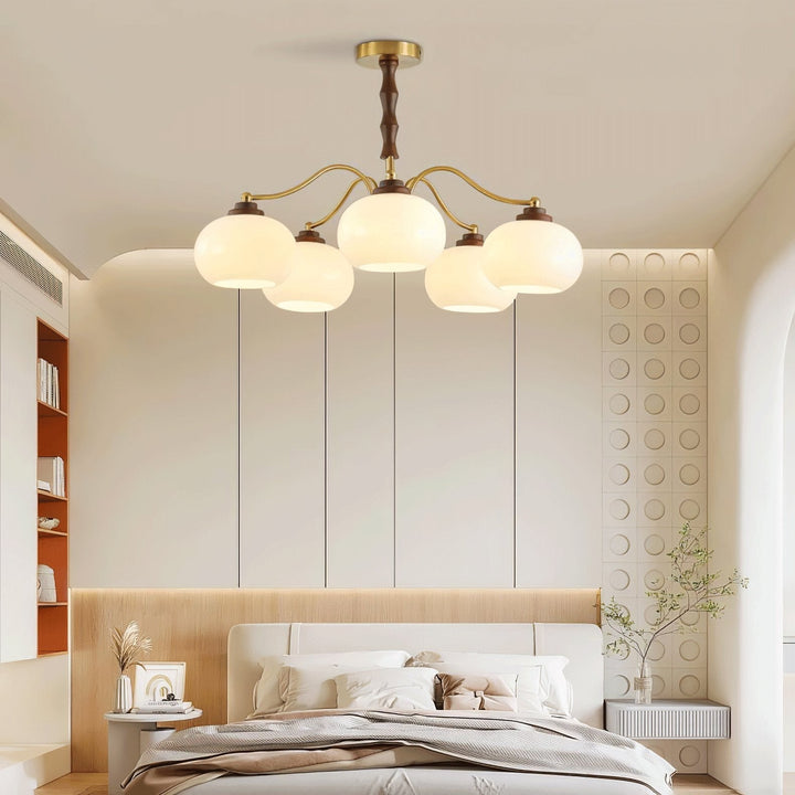 Lustra Chandelier Globe en Verre et Noyer - Neutralighting
