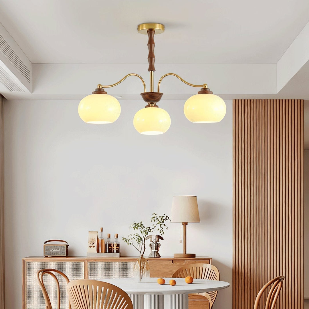 Lustra Chandelier Globe en Verre et Noyer - Neutralighting