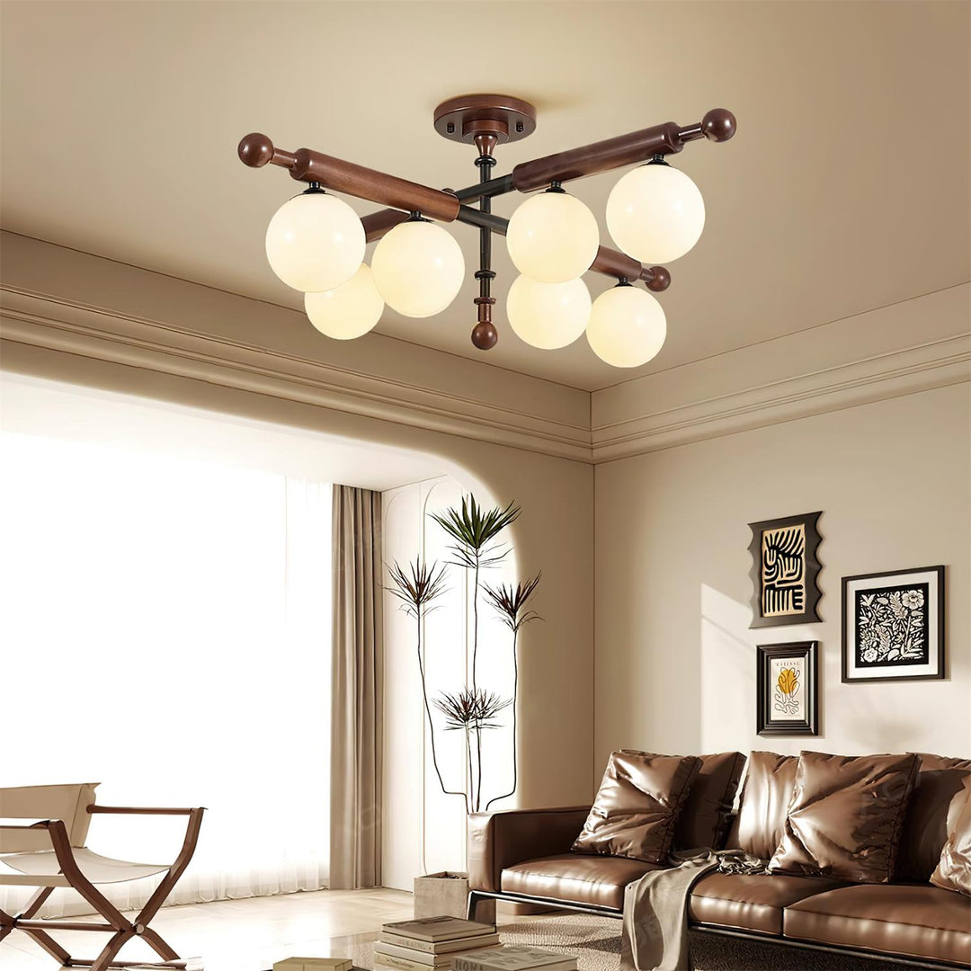 Briette Plafonnier Bois Verre Globe Mid Century - Neutralighting