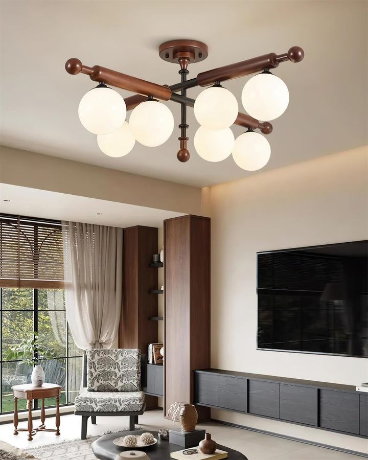 Briette Lustre Plafonnier Bras en Bois Globe Sculptural - Neutralighting