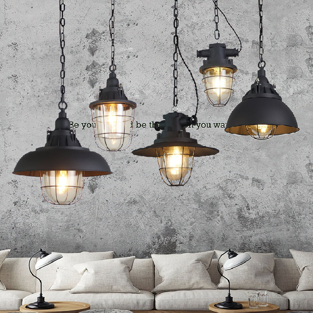 Celest Suspension Métal Verre Cage Industrielle Vintage - Neutralighting