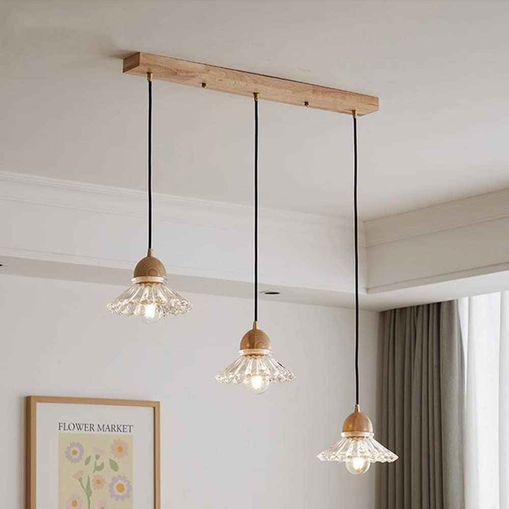Valentina Rétro LED Suspension Bois Verre Salon/Chambre À Coucher - Neutralighting