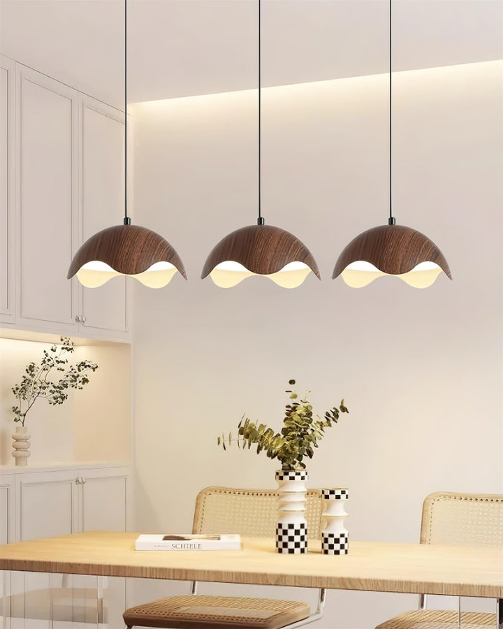 Suspension Abat-jour en Grain de Bois Vague Ambiance Minimaliste - Neutralighting