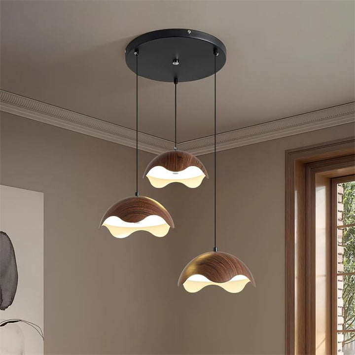 Suspension Abat-jour en Grain de Bois Vague Ambiance Minimaliste - Neutralighting