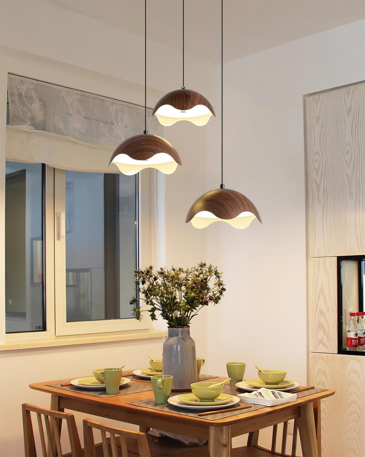 Suspension Abat-jour en Grain de Bois Vague Ambiance Minimaliste - Neutralighting