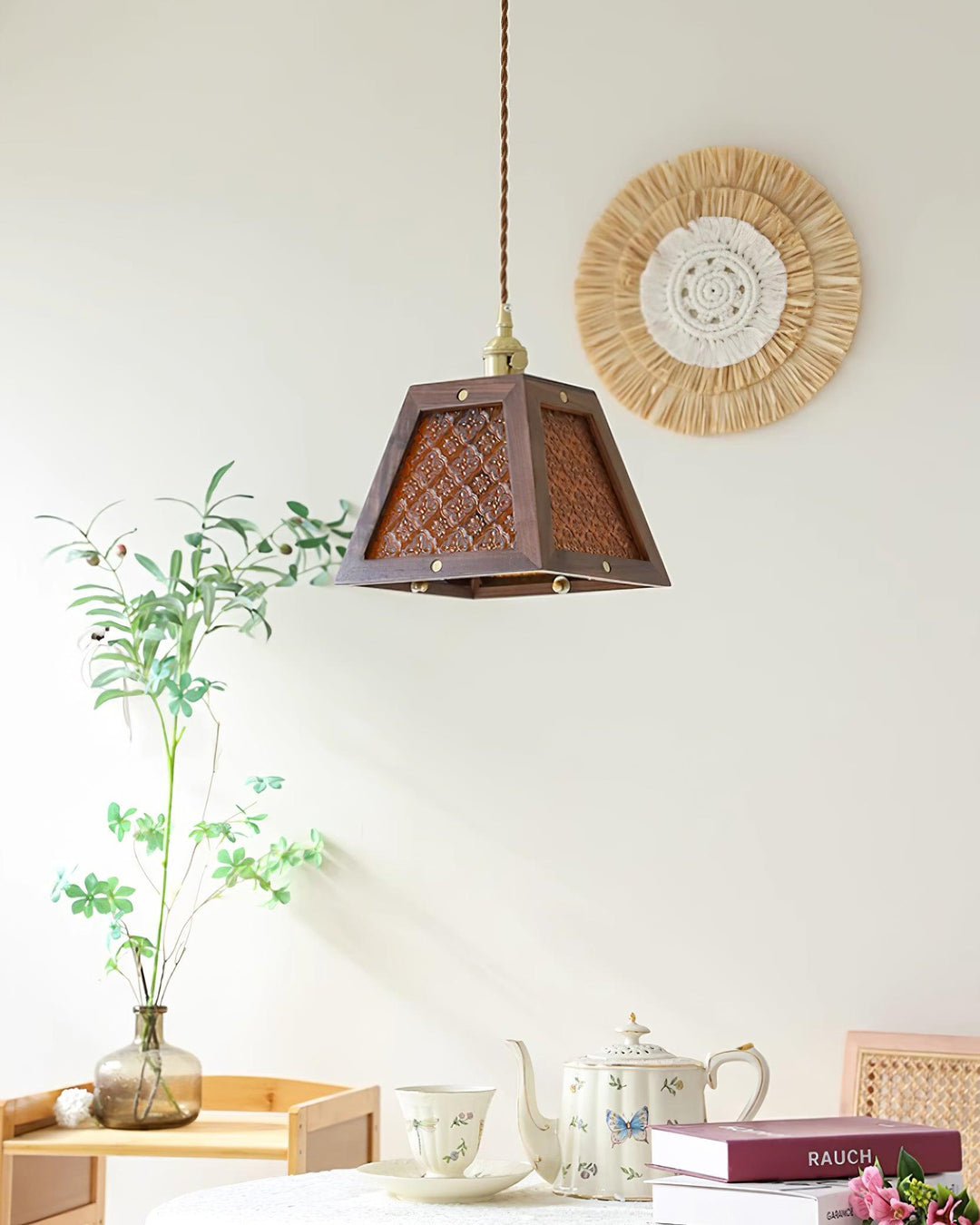 Calvi Lampe Suspendue Verre à Motif Floral Vintage - Neutralighting