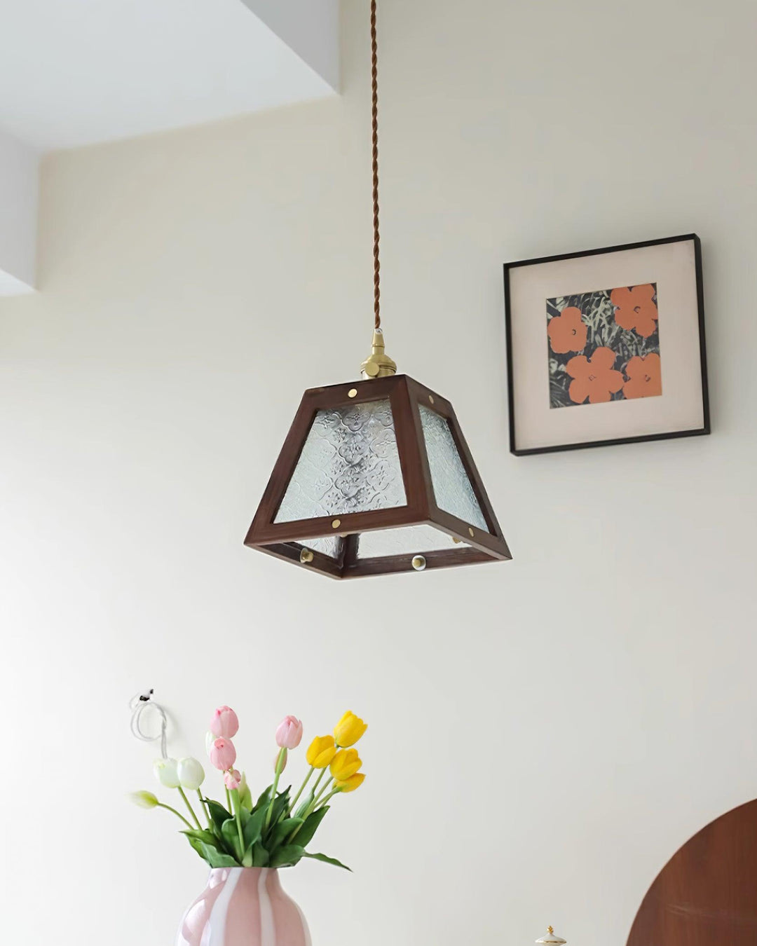 Calvi Lampe Suspendue Verre à Motif Floral Vintage - Neutralighting