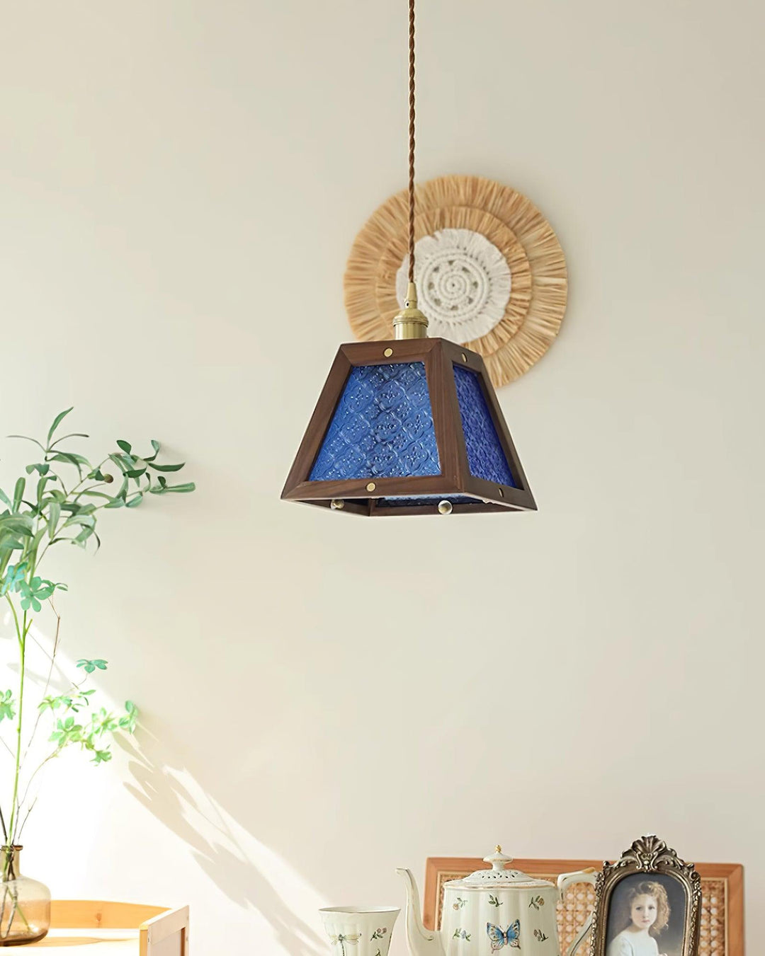 Calvi Lampe Suspendue Verre à Motif Floral Vintage - Neutralighting