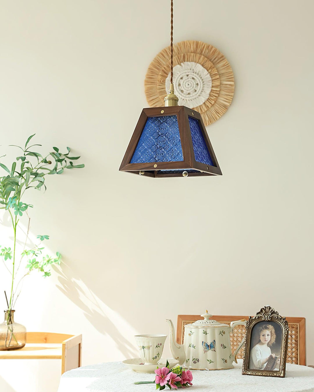 Calvi Lampe Suspendue Verre à Motif Floral Vintage - Neutralighting