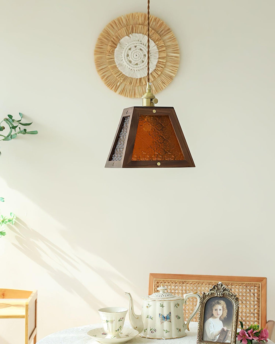 Calvi Lampe Suspendue Verre à Motif Floral Vintage - Neutralighting