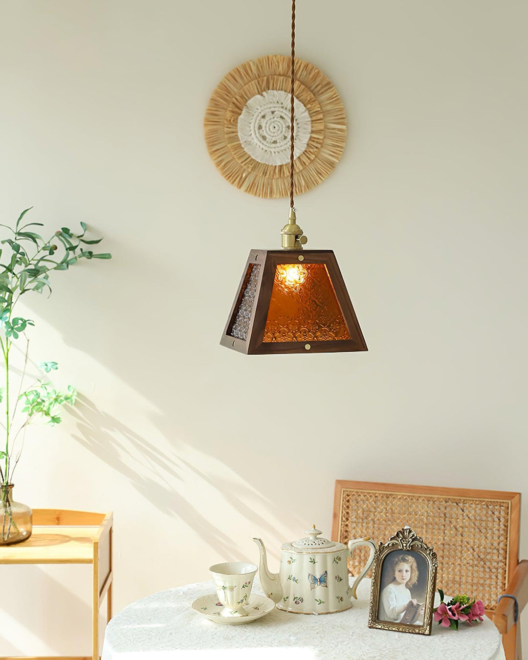 Calvi Lampe Suspendue Verre à Motif Floral Vintage - Neutralighting