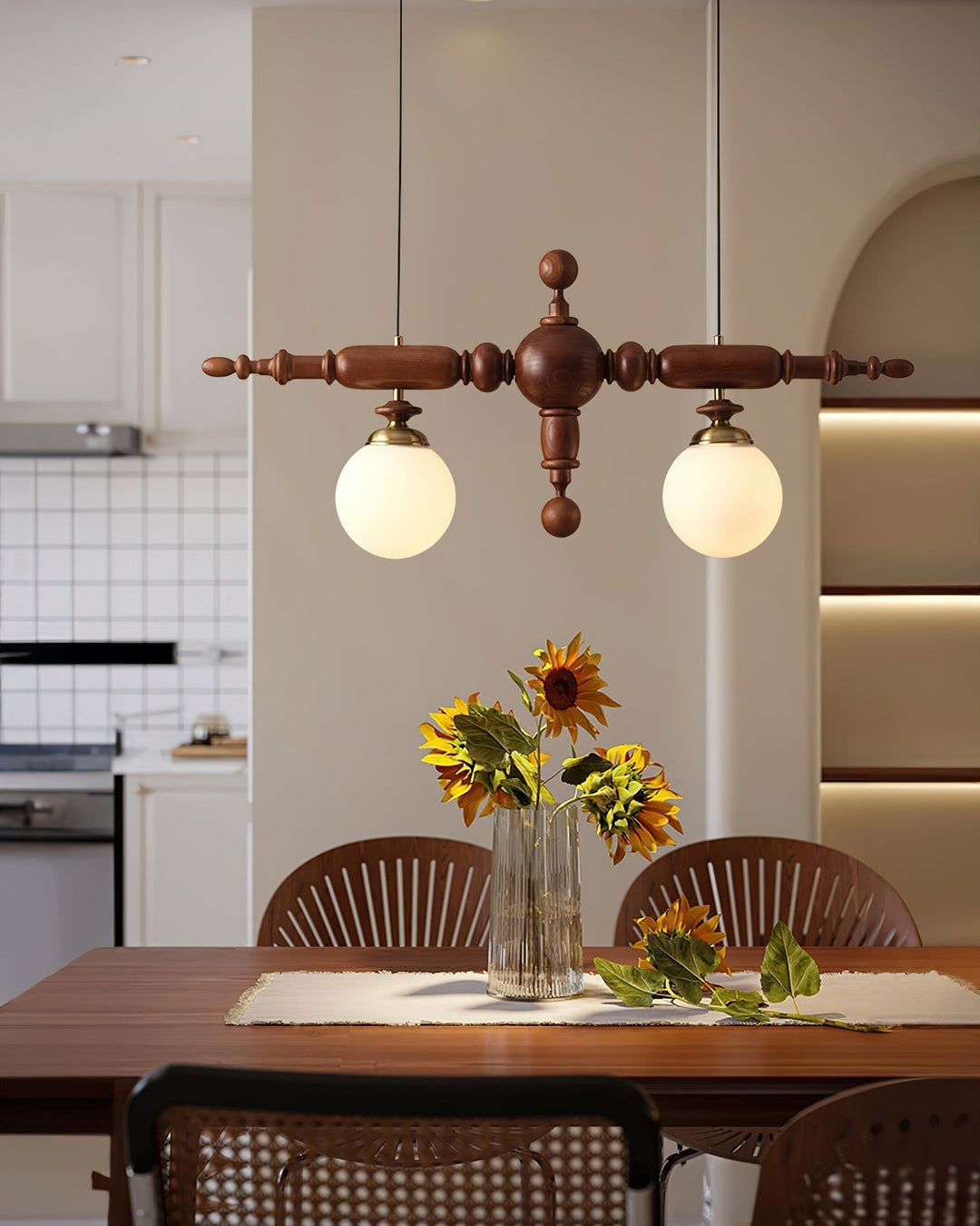 Isilira Suspension linéaire classique en bois et verre - Neutralighting